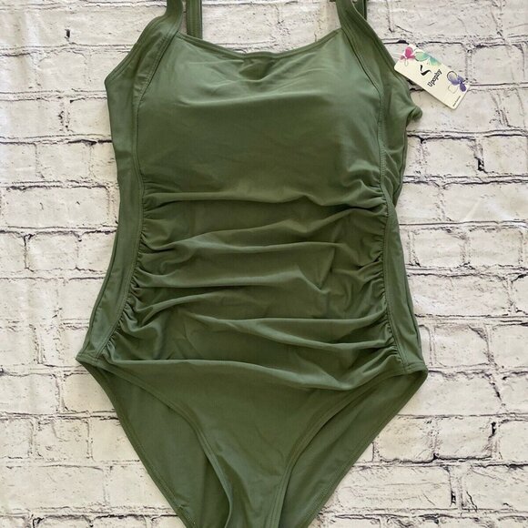 Upopby Womens Padded One Piece Tummy Control Swimsuit Olive Green Size 12‎ NWT - Picture 3 of 16